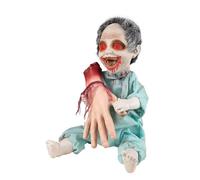 P'TIT CLOWN - Automate Halloween Animé Zombie - Animatronique - Animatronic - Sonore et Lumineux - Parfait pour Une Décoration Effrayante -Piles Non incluses (Zombie maniaque avec Main arraché, 30 cm)