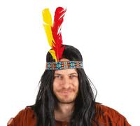 P'TIT CLOWN - Bandeau Indien avec Plumes - Accessoire Décoration Cheveux - Pour Compléter Costume Carnaval, Costplay, Fête à Thême Western, Cowboy, Apache