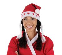 P'TIT CLOWN - Bonnet de Noël Lumineux - Adulte, Unisexe - Parfait pour Compléter Déguisement Fin d'Année - Piles Incluses (Feutrine avec tresses, Rouge)