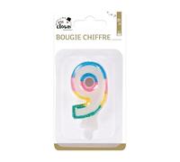 P'TIT CLOWN - Bougie Anniversaire à Paillettes - Numérotée - Parfaite pour Décoration Gâteau - Fête Enfant, Adulte, Birthday Party (Multicolore, 9)