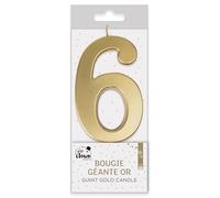 P'TIT CLOWN - Bougie Géante Anniversaire - Bougie Chiffre - Parfaite pour Décoration Gâteau - Fête Enfant, Adulte, Birthday Party - Hauteur : 13 cm - Or (6)
