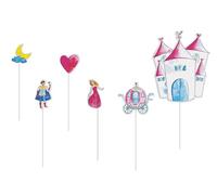 P'tit Clown CAM ET LEON - Accessoires Décoration d’Anniversaire Enfant - Thème Princesses - Assiettes, Gobelets, Serviettes, Confettis, Sachets, Cartes d’Invitation (Pique à gâteau x6)