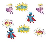 P'tit Clown CAM ET LEON - Accessoires Décoration d’Anniversaire Enfant - Thème Super Héros - Assiettes, Gobelets, Serviettes, Confettis, Sachets, Cartes d’Invitation (Confetti de table x40)