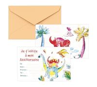 P'tit Clown - Carton invitation - dinosaures - lot de 8 - ref 22482