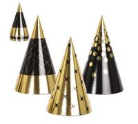 P'TIT CLOWN - Chapeaux Pointus en Carton - Lot de 6 - Accessoires Festifs Idéaux pour Anniversaires et Fêtes (Or, Noir)
