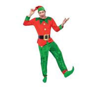 P'TIT CLOWN - Costume Lutin Adulte - Elf Homme - Effet Velours - Parfait pour Déguisement Noël, Fête de Fin d'Année (S-M)