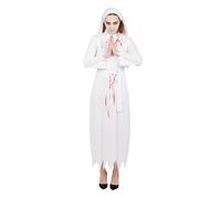 P'TIT CLOWN - Costume Nonne - Déguisement Religieuse Ensanglantée - Robe, Coiffe, Ceinture - Parfait pour Halloween, Fêtes Costumées et Évènements à Thème (Blanc, S-M)