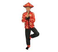 P'TIT CLOWN - Costume Nouvel An Chinois Enfant - Parfait pour Fêtes Costumées et Évènements à Thème - Polyester - Rouge (Garçon, 10-12 ans)