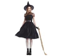 P'TIT CLOWN - Costume Sorcière Femme - Robe, Chapeau, Ceinture, Gants - Déguisement Adulte Parfait pour Halloween, Soirée Gothique, Cosplay, Carnaval, Fêtes Costumées