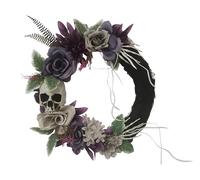 P'TIT CLOWN - Couronne de Porte Halloween - Ornée de Fleurs et d'un Crâne pour Une Décoration Effrayante et Originale (Noir, Blanc, Violet) - Ø 40 cm