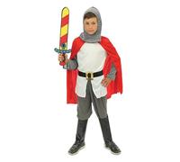 P'TIT CLOWN - Déguisement Chevalier Enfant - Costume Médiéval - Haut, Cagoule, Cape, Pantalon, Ceinture, Cache bottes - Carnaval, Cosplay, Fêtes Costumées et Évènements à Thème Moyen Age (7-9 ans)