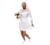 P'TIT CLOWN - Déguisement de Mariée pour Homme - Robe de Mariée Homme - Costume Enterrement Vie de Garçon, EVG, Carnaval, Cosplay, Halloween - Blanc (S-M)