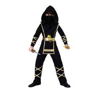 P'TIT CLOWN - Déguisement Ninja Enfant - Parfait pour Carnaval, Fêtes Costumées et Évènements à Thème (Noir, Or, 7-9 ans)