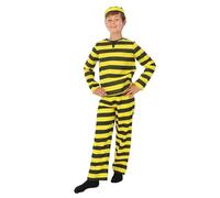 P'TIT CLOWN - Déguisement Prisonnier Enfant - Unisexe - Avec Chapeau, Chemise et Pantalon Inclus - Déguisement Parfait pour Carnaval, Anniversaire, Halloween, Fêtes Costumées et Évènements à Thème