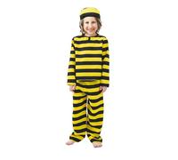 P'TIT CLOWN - Déguisement Prisonnier pour Enfant - Unisexe - Avec Chapeau, Chemise et Pantalon Inclus - Déguisement Parfait pour Carnaval, Fêtes Costumées et Évènements à Thème (7-9 ans)