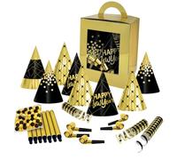 P'TIT CLOWN - Kit Cotillons Boîte 10 Personnes - Accessoire de Fête Amusant et Coloré - Parfait pour Nouvel An, Noël, Anniversaire, Mariage, Soirée à Thème ou Fêtes de fin d’année (Or, Noir)
