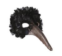P'TIT CLOWN - Loup à Plumes Noires - Masque Déguisement Adulte - Accessoire Tenue Carnaval, Fêtes de Fin d'Année, Nouvel An, Noël et Fêtes Costumées (Loup nez long à plumes noires)