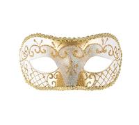 P'tit Clown - Loup Vénitien - Masque Déguisement Adulte - Idéal pour Compléter Accessoire Tenue Carnaval, Fêtes de Fin d'Année, Nouvel An, Noël et Fêtes Costumées (Blanc, Or)