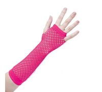 P'tit Clown - Mitaines en Résille - Sans Doigts - Adulte, Unisexe - Couleur Fluo - Accessoire Déguisement Carnaval, Fête à Thème - Fantaisie - Costume Années 80 - Disco - Danse (Rose, Court)