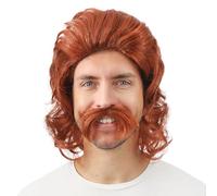 P'TIT CLOWN - Perruque Mi-Longue avec Moustaches - Accessoires Déguisement Carnaval, Fêtes à Thèmes, Soirées Costumées, Cosplay, Manga, Halloween - Cheveux Synthétiques (Roux)