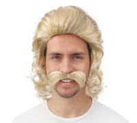 P'TIT CLOWN - Perruque Mi-Longue avec Moustaches - Accessoires Déguisement Carnaval, Fêtes à Thèmes, Soirées Costumées, Cosplay, Manga, Halloween - Cheveux Synthétiques (Blonde)