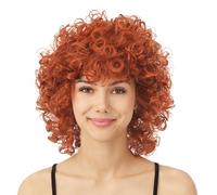 P'TIT CLOWN - Perruque Mi-Longue Frisée - Accessoire Déguisement Carnaval, Fêtes à Thèmes, Soirées Costumées, Cosplay, Manga, Halloween - Adulte Femme - Cheveux Synthétiques (Roux)