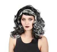 P'TIT CLOWN - Perruque Sorcière Femme - Cheveux Synthétiques - Parfaite pour Déguisement d'halloween, Carnaval, Fêtes Costumées et Évènements à Thème (Noir, Gris)