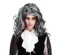 P'TIT CLOWN - Perruque Vampire - Noir, Blanc - Cheveux Synthétiques - Parfaite pour Déguisement Halloween, Carnaval, Fêtes Costumées et Évènements à Thème - Sans Colle