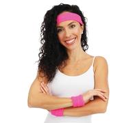 P'tit Clown - Set Bandeau et Poignets Éponge - Adulte - Accessoire Déguisement Fluo - Pour Compléter Costume Carnaval, Fête Costumée, Thème Rétro, Danse Années 80 (Rose fluo)
