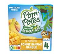 P'tit-déjeuner d'aventurier : POM'POTES Les P'tits Explorateurs Le Paresseux, compote pomme banane mangue 4x90g - Lot de 4