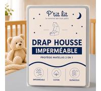 P'TIT LIT - Drap Housse Bébé 60x120 cm Imperméable | Protège Matelas Bébé 2 en 1 : Alèse + Drap Housse Coton - Souple et Silencieux - Respirant - Oeko Tex® - Gris
