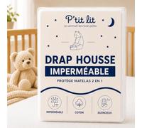 P'tit Lit Protège-matelas bébé 2 en 1 – alèse + drap-housse 60×120 cm, coton imperméable blanc