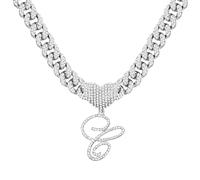 PTJDSMF Chaîne à maillons cubains avec initiale dorée pour femme Miami Iced Out pour femme Collier chaîne diamant Bling Collier Hip Hop, Zinc, Strass