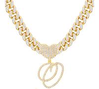 PTJDSMF Chaîne à maillons cubains avec initiale dorée pour femme Miami Iced Out pour femme Collier chaîne diamant Bling Collier Hip Hop, Zinc, Strass