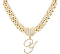 PTJDSMF Chaîne à maillons cubains avec initiale dorée pour femme Miami Iced Out pour femme Collier chaîne diamant Bling Collier Hip Hop, Zinc, Strass