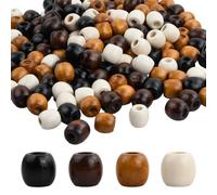 PTJJXA 200PCS Kit de Perles d’Espacement en Bois, Perles en Bois Naturel 15mm, Perles Rondes avec Trou de 7mm en Bois, Perle Bois Macramé Gros Trou pour Bracelet Bijoux Cheveux Tresse (Mixte)