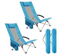 ptlsy Lot de 2 chaises de plage basses pliantes à dossier haut pour adultes, légères et portables pour l'extérieur, la plage, le camping, la pelouse, le festival de musique, avec porte-gobelet