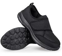 PTLYE Chaussures diabétiques pour Femmes Extra Larges avec Sangle réglable, Chaussures orthopédiques, Chaussures de randonnée à Enfiler pour Les Pieds gonflés des Personnes âgées-Black||38 EU