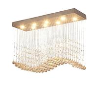 PTLYE Lustre rectangulaire en Cristal en Forme de Goutte de Pluie, Design Moderne, luminaire Suspendu en Cristal K9 à LED, Montage encastré, pour îlot de Cuisine, Salle à Manger, Salon, lustres, p
