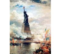 PTLYE Peinture Célèbre Impression sur Toile Art Tableau Toile Dévoilement de la Statue de la Liberté par Moran Peinture Murale Art pour Salon 60x90cm