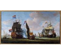 PTLYE Peinture Célèbre Impression sur Toile Art Tableau Toile Scène marine de bataille navale Peinture par Abraham Storck Peinture Murale Art pour Salon 60x90cm