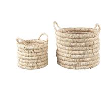 PTMD Panier Aleece - 35x35x27 cm - Feuille de maïs - Naturel - Set de 2