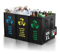 PTMS® Poubelle cuisine MAXI XL - Poubelle tri selectif 3 bac pour le verre, le papier et le plastique - recyclage poubelle de tri 3 bac - facile à vider