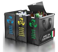 PTMS® Sac tri selectif avec Un Couvercle - Poubelle tri selectif 3 bac pour Le Verre, Le Papier et Le Plastique - Déchets et Recyclage Poubelle tri des déchets - Poubelle Cuisine Facile à Vider