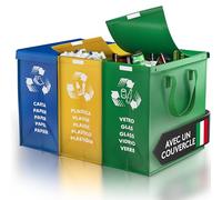 PTMS® Sac tri selectif avec Un Couvercle - Poubelle tri selectif 3 bac pour Le Verre, Le Papier et Le Plastique - Déchets et Recyclage Poubelle tri des déchets - Poubelle Cuisine Facile à Vider