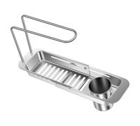 PTMTFYL Étagère de rangement télescopique en acier inoxydable pour évier de cuisine avec porte-serviettes et seau à filtre, égouttoir pour la maison, la salle de bain, la cuisine