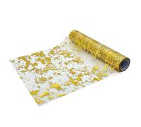 PTNKUIIY Chemin de table 28 cm × 5 mètres Ruban de table en or avec paillettes brillant en tulle recouvert de polyester Décoration de table en tissu pour mariage, Noël, anniversaire, fête