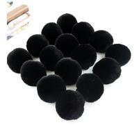 PTNKUIIY Lot de 15 pompons en fourrure synthétique avec élastique 6 cm - Pom Pom en fausse fourrure pour DIY, pour bonnets, porte-clés, écharpes, sacs, bonnets en tricot et accessoires - Noir