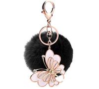 PTNKUIIY Porte-clés Pom Pom - Paillettes - Papillon - Strass - Boule en peluche - Porte-clés ornement pour clé de voiture - Pour femme et femme
