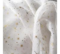 PTNKUIIY Tissu en organza à coudre - 150 cm x 2 m - Aspect étoile à paillettes - Léger et brillant - Pour décoration, bricolage, vêtements faits à la main, robe de mariage, rideau, nappe - Blanc